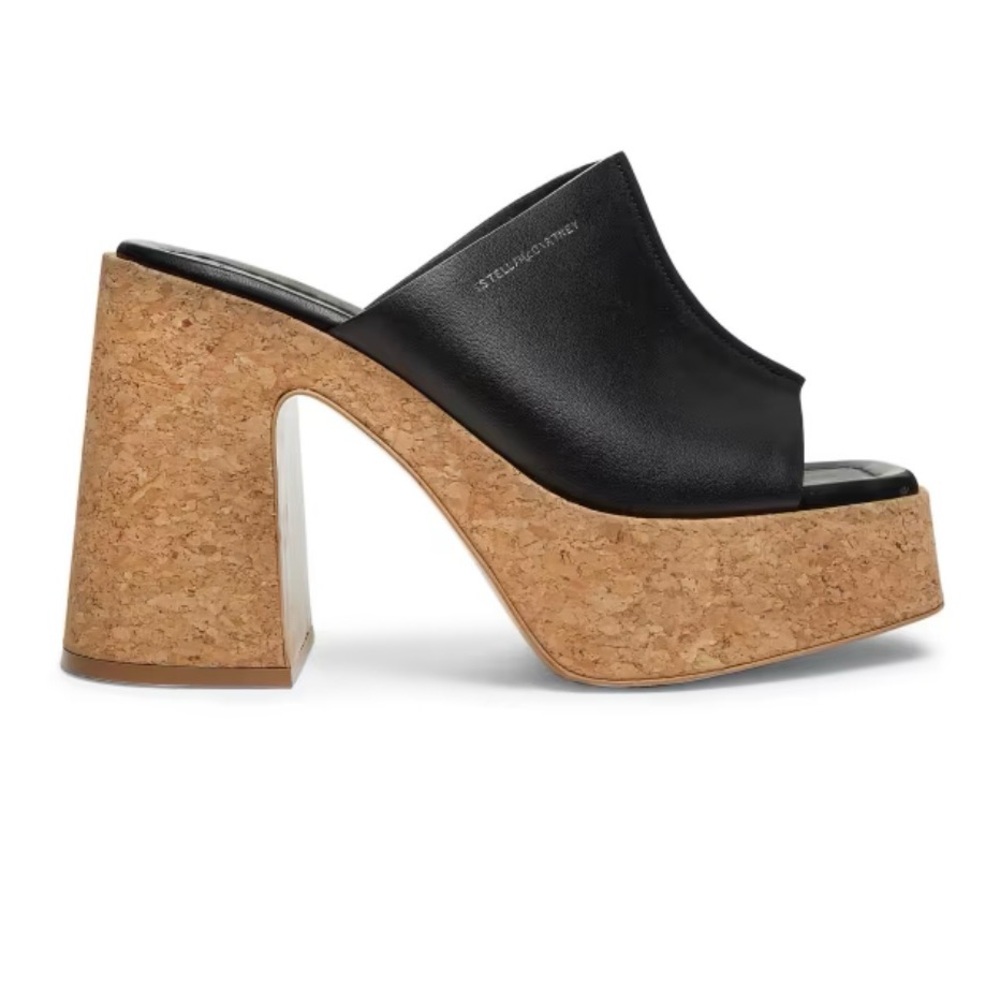 Stella McCartney SKYLA 115mm Black Upper Cork Platform Mules Sandals